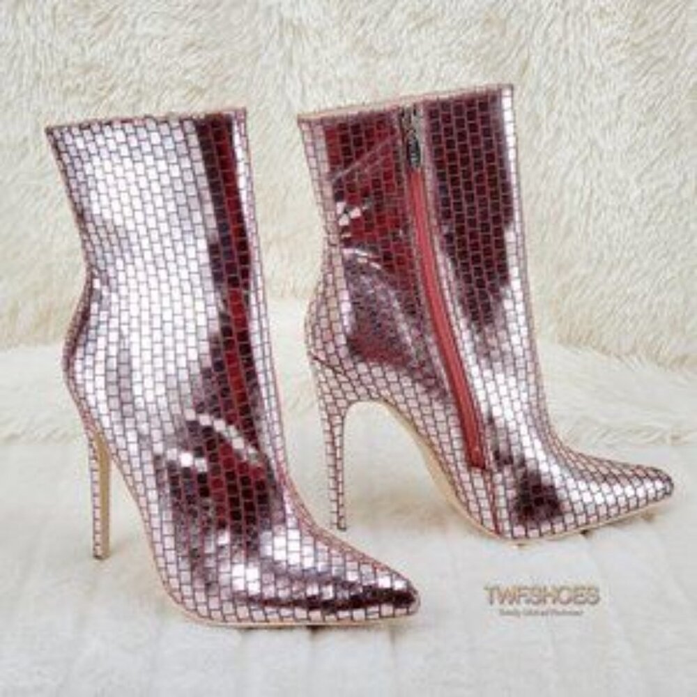 Mac J Silver Maroon Red 5" High Heel Ankle Boots